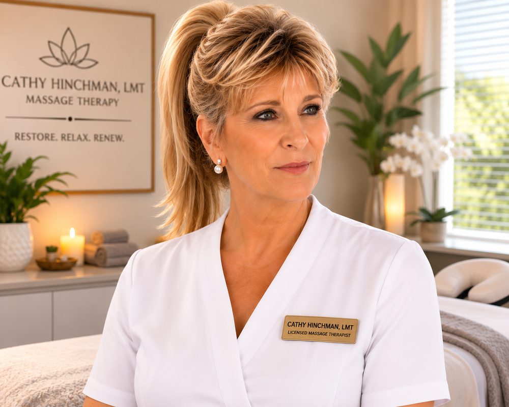 Cathy Hinchman, licensed massage therapist, in her Sugar Land treatment room
